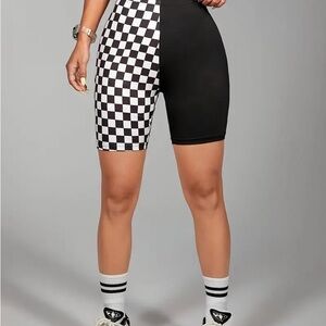 High waisted Checkered Black and White Women's Shorts
